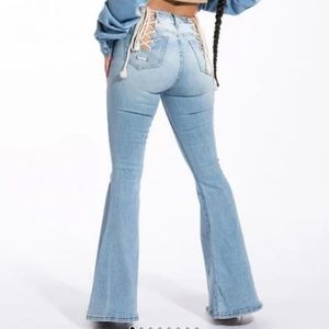 High Rise Back Lace Up Flare Jeans